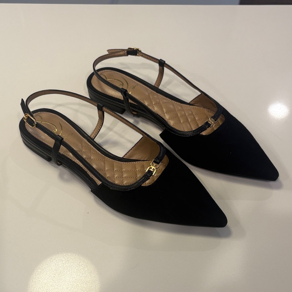 Sam Edelman Black and Tan Slingback Flats